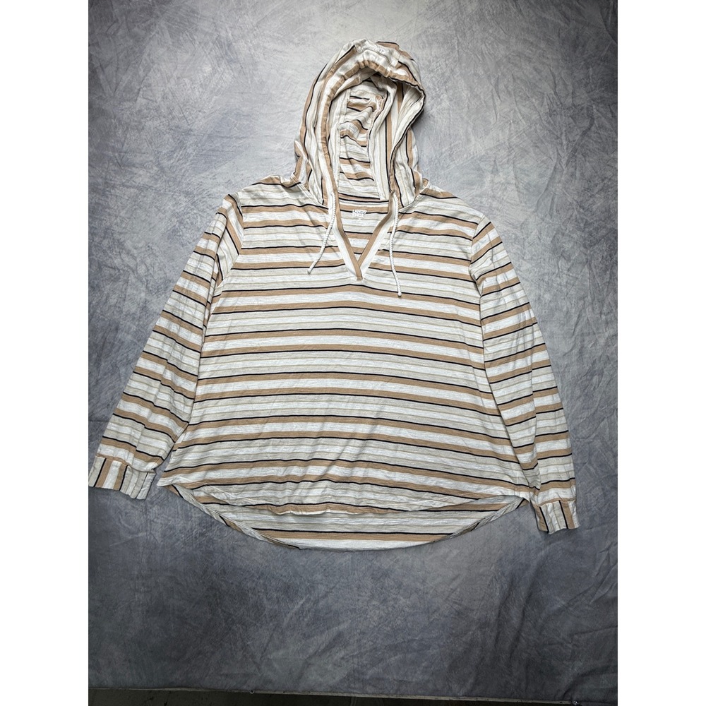 Lands End Womens sz 2X Striped Long Sleeve Cotton Hoodie Top nautical coastal